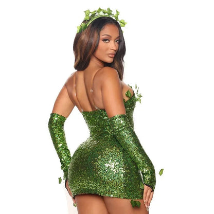 Poison Ivy Costume Mini Sequin Dress with Accessories for Halloween