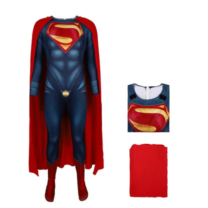 Unisex Superman Costume with Red Cape for Halloween and Cosplay