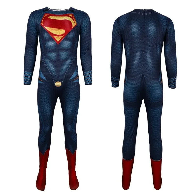 Unisex Superman Costume with Red Cape for Halloween and Cosplay