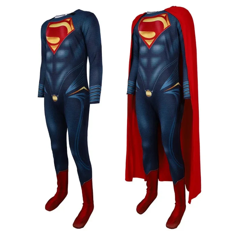 Unisex Superman Costume with Red Cape for Halloween and Cosplay