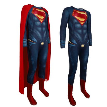 Unisex Superman Costume with Red Cape for Halloween and Cosplay