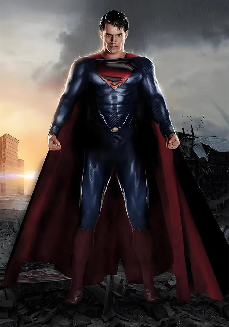 Unisex Superman Costume with Red Cape for Halloween and Cosplay