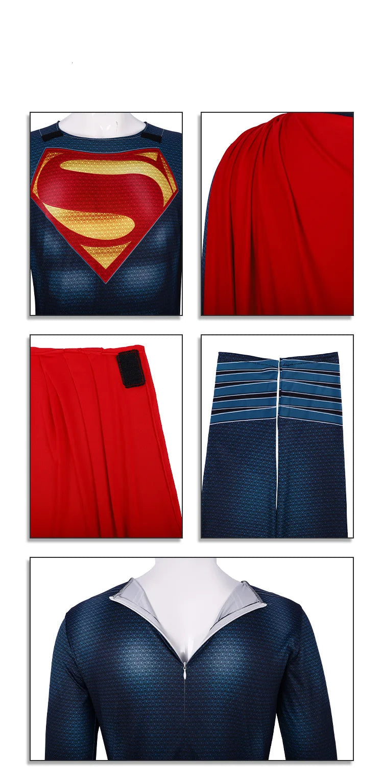 Unisex Superman Costume with Red Cape for Halloween and Cosplay