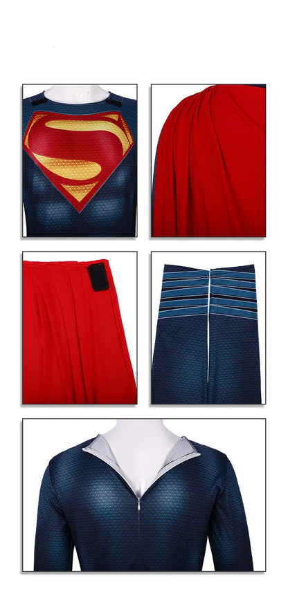 Unisex Superman Costume with Red Cape for Halloween and Cosplay