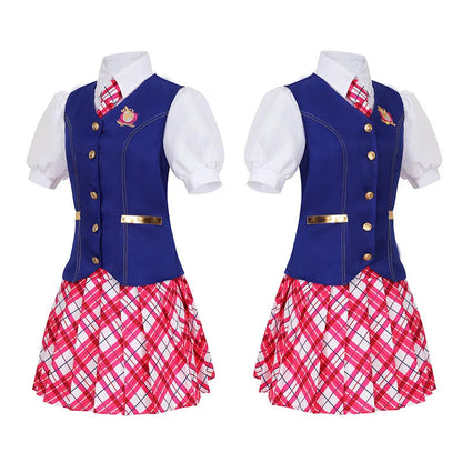 Barbie Schoolgirl Costume Cosplay with Vest and Plaid Skirt for Halloween