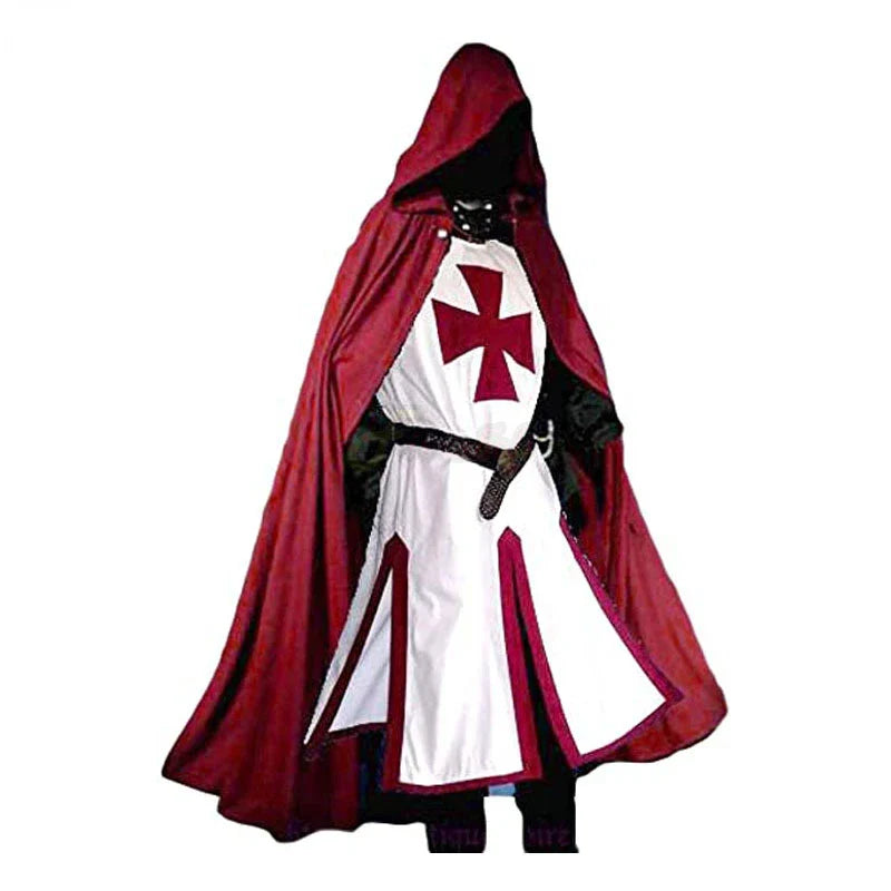 Costume de Chevalier Croisé Templier avec Tunique et Cape – Idéal pour Halloween et Reconstitutions Historiques