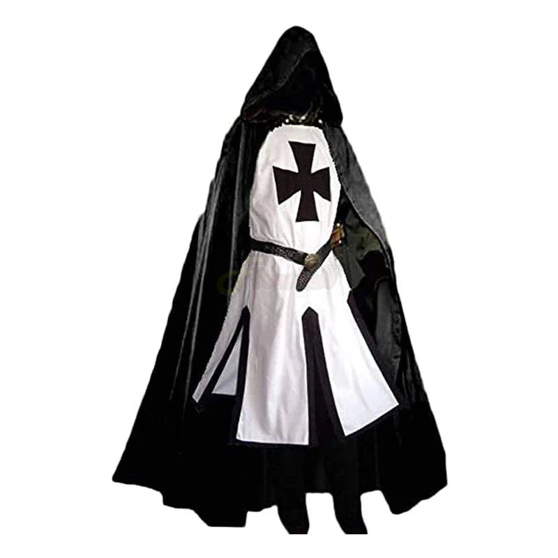 Costume de Chevalier Croisé Templier avec Tunique et Cape – Idéal pour Halloween et Reconstitutions Historiques