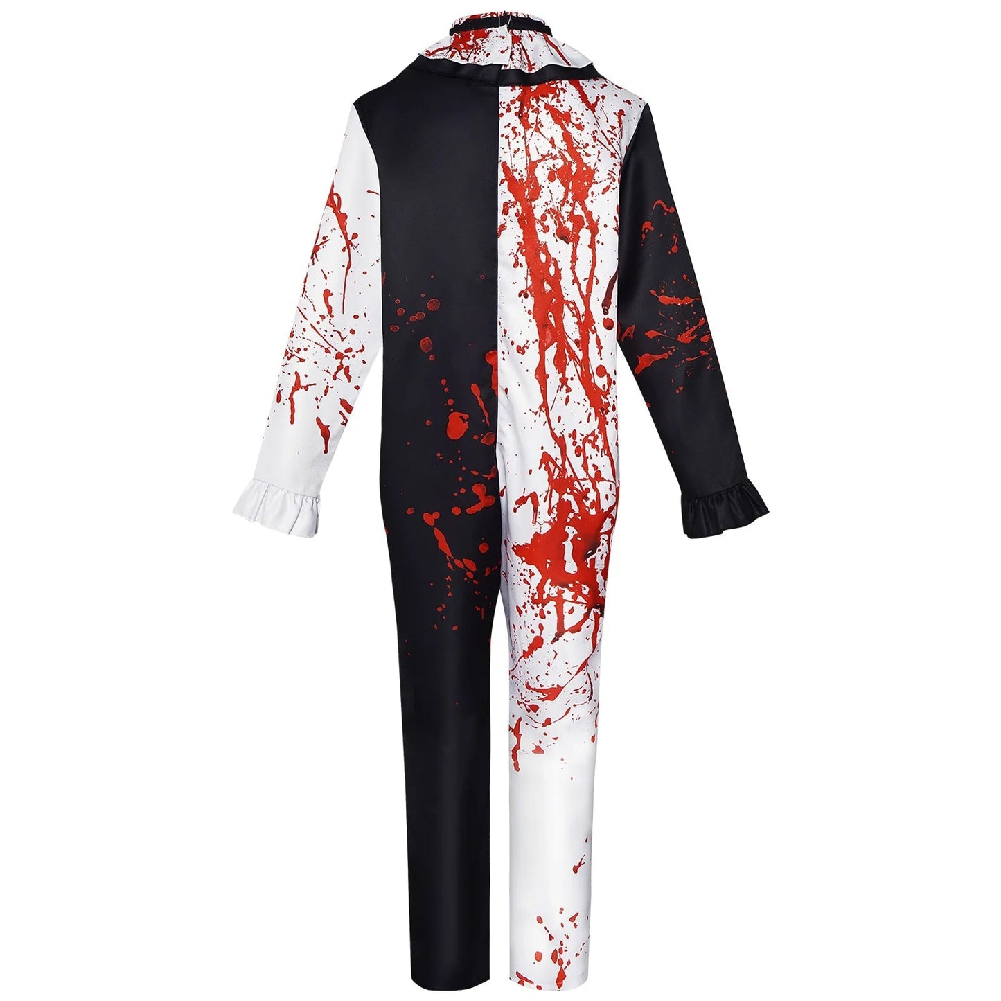 Bloody Clown Costume for Halloween – Complete Black and White Jumpsuit with Bloody Details