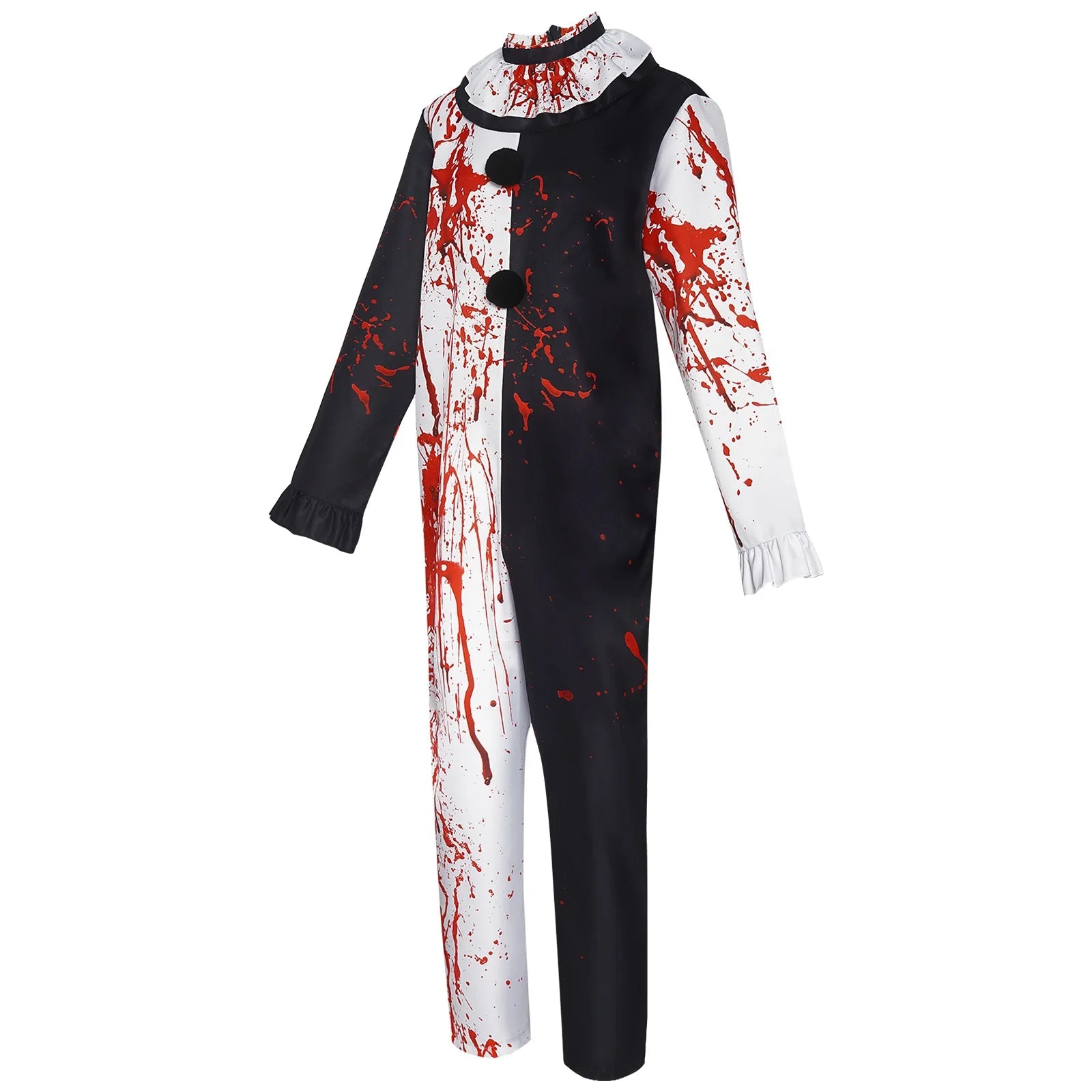 Costume de Clown Sanglant pour Halloween – Combinaison Complète Noir et Blanc avec Détails Sanguins
