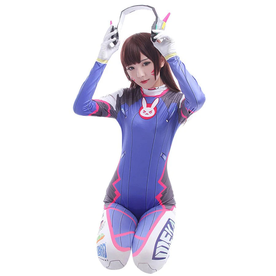 D.Va Cosplay Costume with Wig and Accessories for Halloween 2025