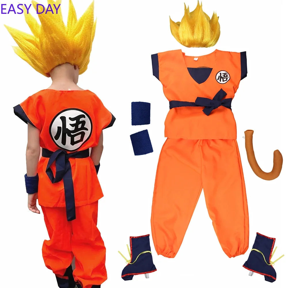 Goku Cosplay Costume for Children with Super Saiyan Wig – Complete Outfit for Halloween