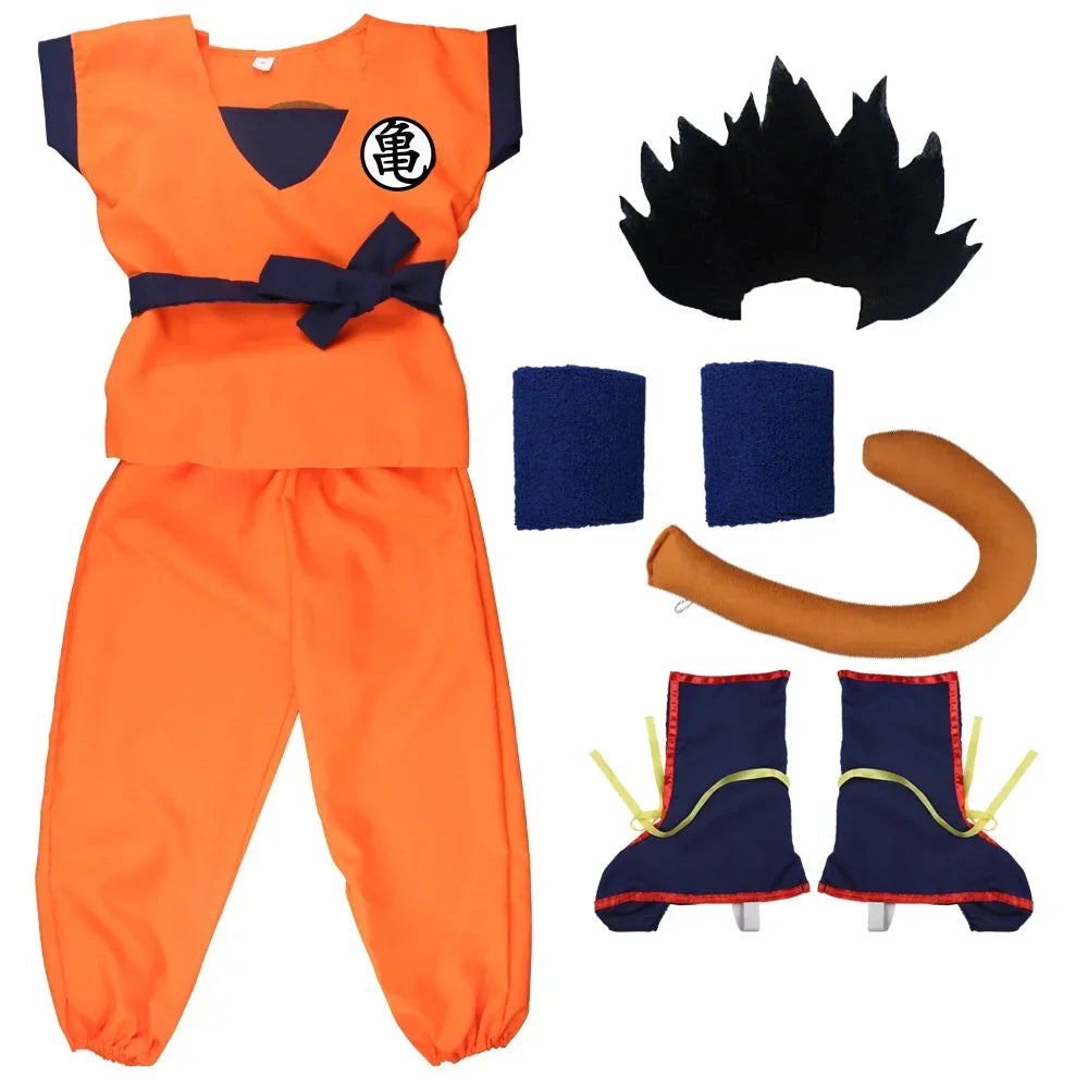 Goku Cosplay Costume for Children with Super Saiyan Wig – Complete Outfit for Halloween