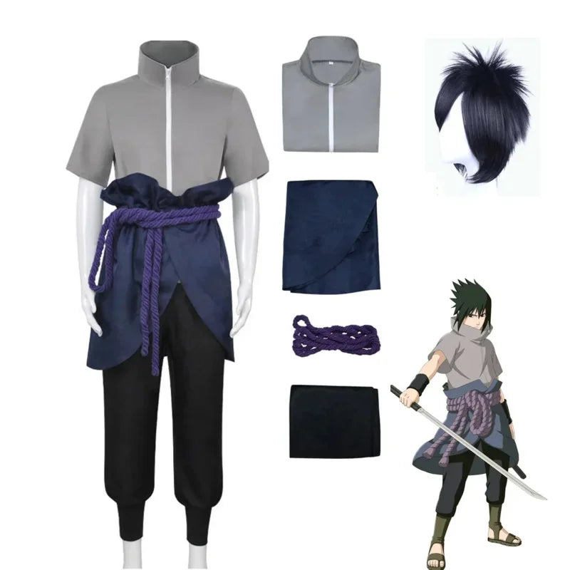 Costume de Cosplay Sasuke Uchiha – Veste Grise avec Pantalon Noir pour Halloween 2025