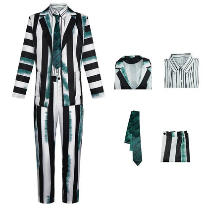 Black and White Striped Cosplay Costume for Halloween – Complete Set for Men