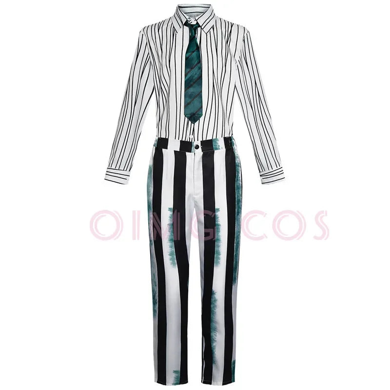 Black and White Striped Cosplay Costume for Halloween – Complete Set for Men