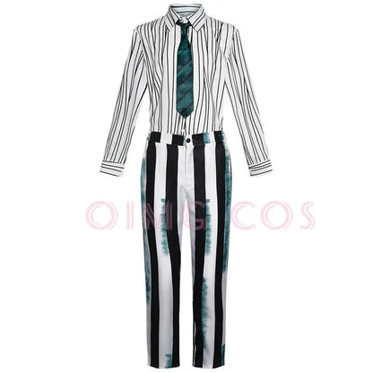 Black and White Striped Cosplay Costume for Halloween – Complete Set for Men