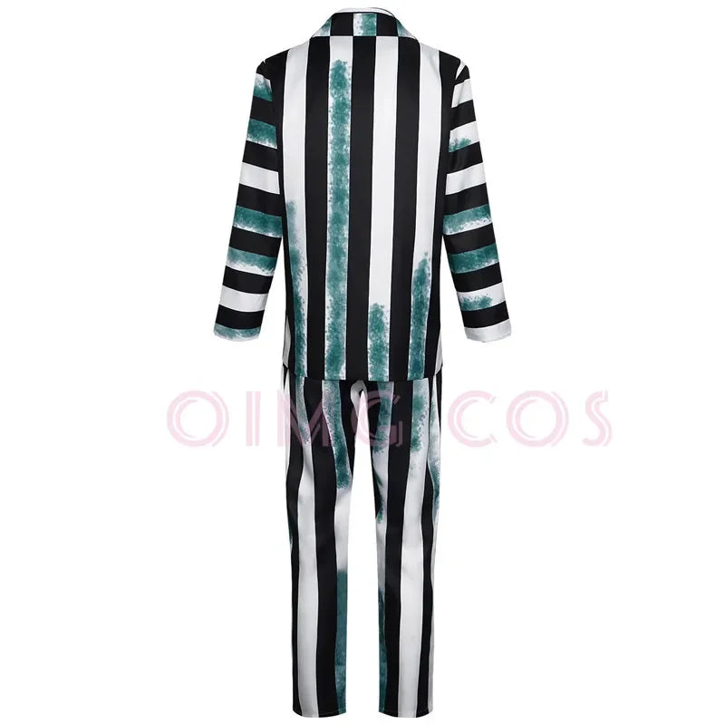 Black and White Striped Cosplay Costume for Halloween – Complete Set for Men