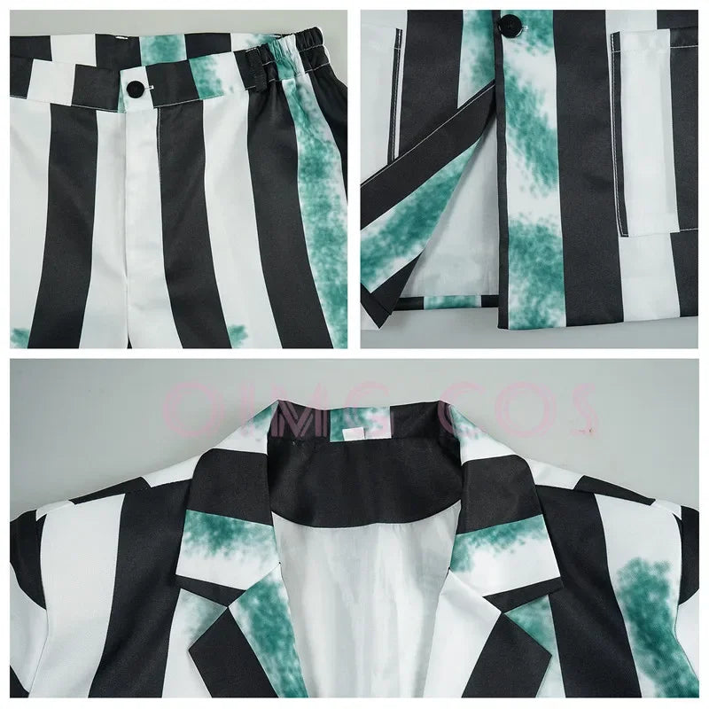 Black and White Striped Cosplay Costume for Halloween – Complete Set for Men