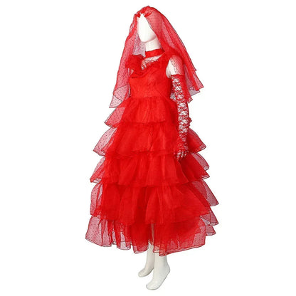 Red Tulle Wedding Dress for Beetlejuice Cosplay – Dramatic Dress for Halloween