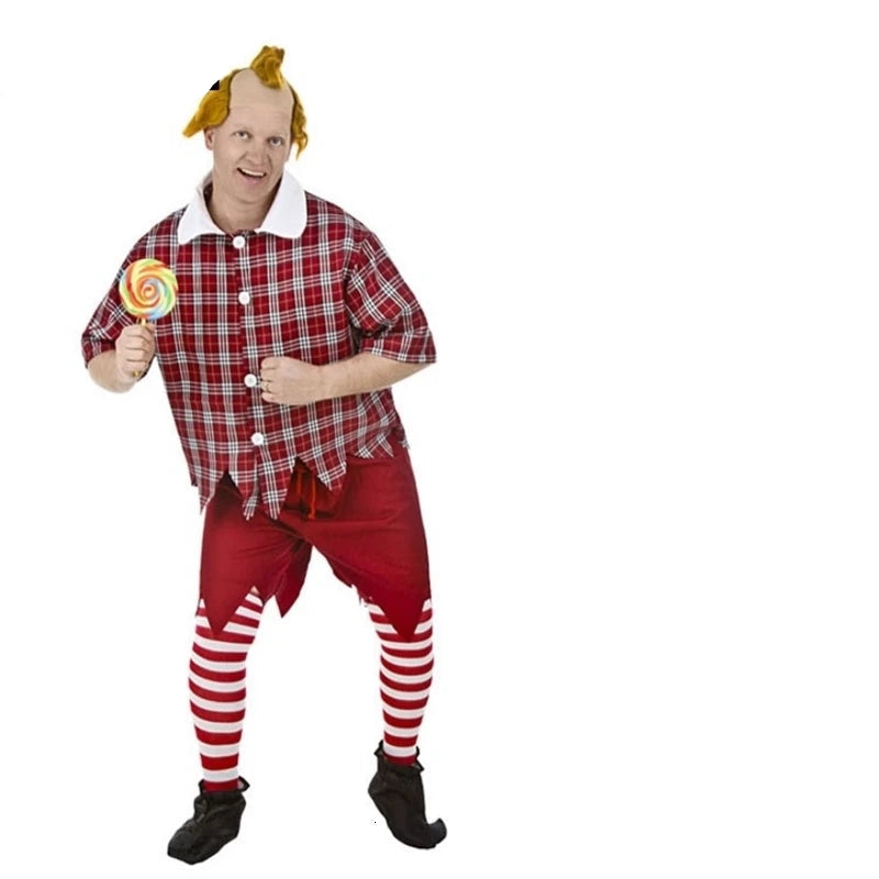 Munchkin Costume for Adults - Halloween, Checkered Top and Striped Pants