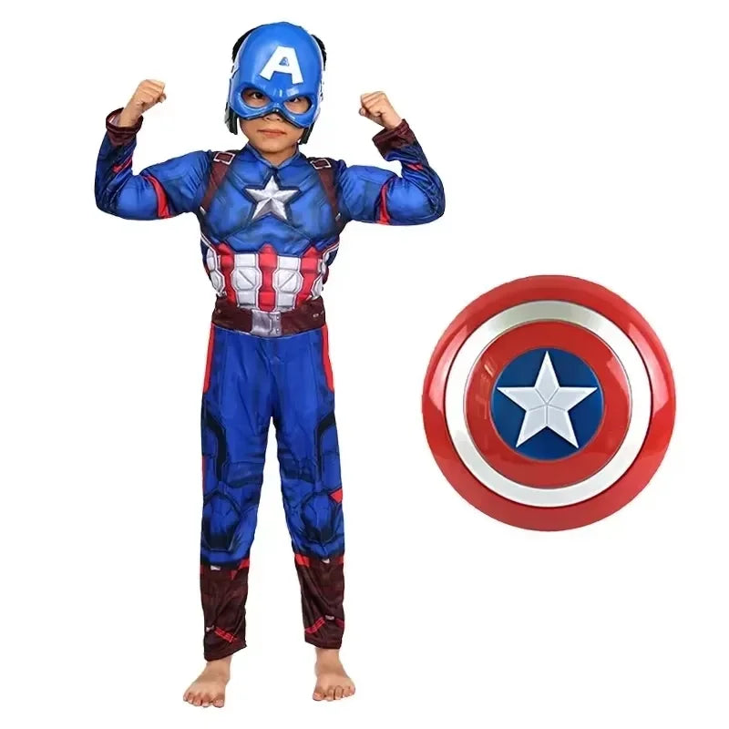 Captain America Superhero Costume for Kids with Muscular Details and Mask