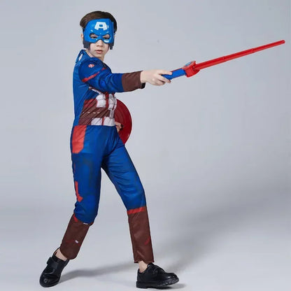 Captain America Superhero Costume for Kids with Muscular Details and Mask