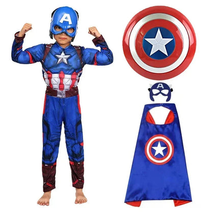 Captain America Superhero Costume for Kids with Muscular Details and Mask