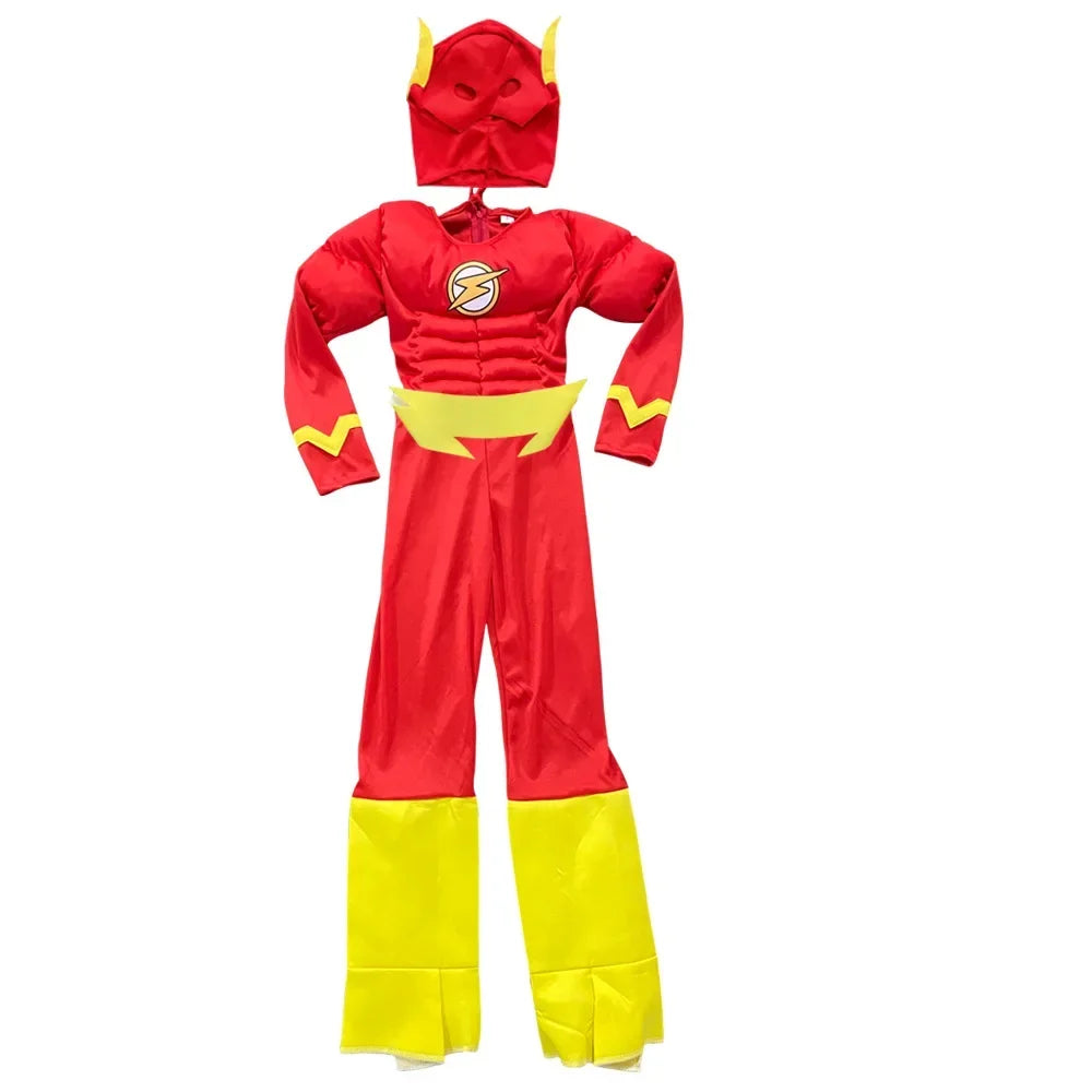 Flash Superhero Costume for Kids with Mask and Muscular Details – Ideal for Halloween and Cosplay