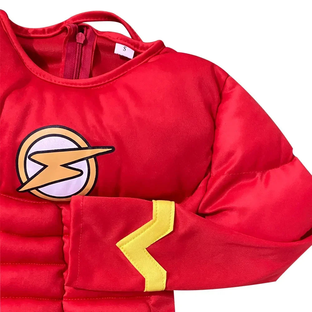 Flash Superhero Costume for Kids with Mask and Muscular Details – Ideal for Halloween and Cosplay