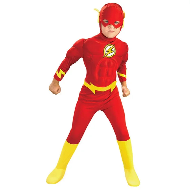Flash Superhero Costume for Kids with Mask and Muscular Details – Ideal for Halloween and Cosplay