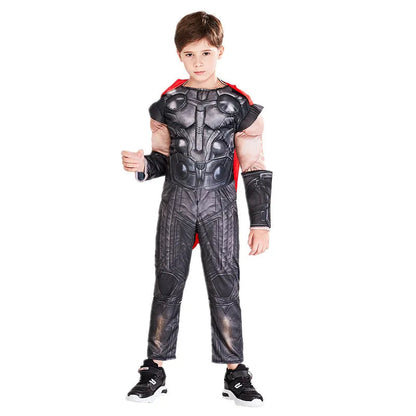 Thor Muscle Superhero Costume for Kids with Helmet and Hammer – Ideal for Halloween and Carnivals