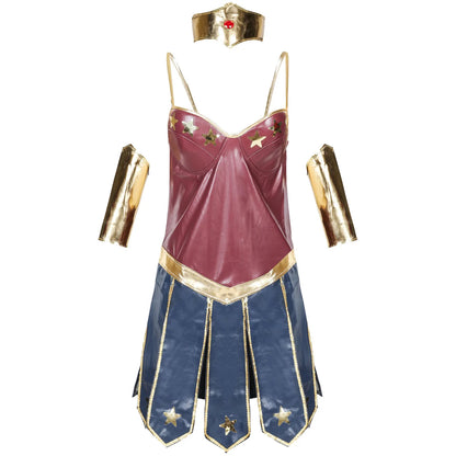 Wonder Woman Superhero Costume for Halloween 2025 – Corset Dress with Pleated Skirt