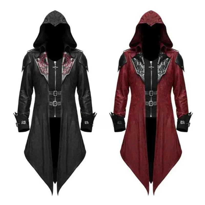 Medieval Hoodie Jacket Costume for Halloween – Unisex Polyester Jacket with Asymmetric Details