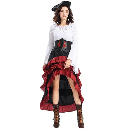 Pirate costume for women with corset and ruffled skirt – Ideal for Halloween and Cosplay