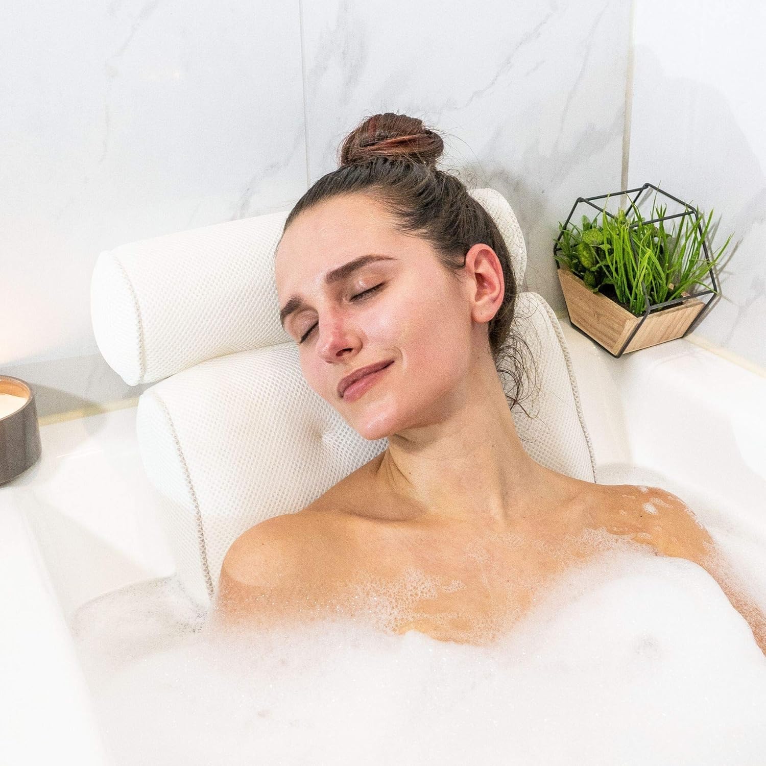Coussin de Baignoire Ergonomique avec Support pour le Cou – Confort Optimal en Mousse à Mémoire et Ventouses Antidérapantes