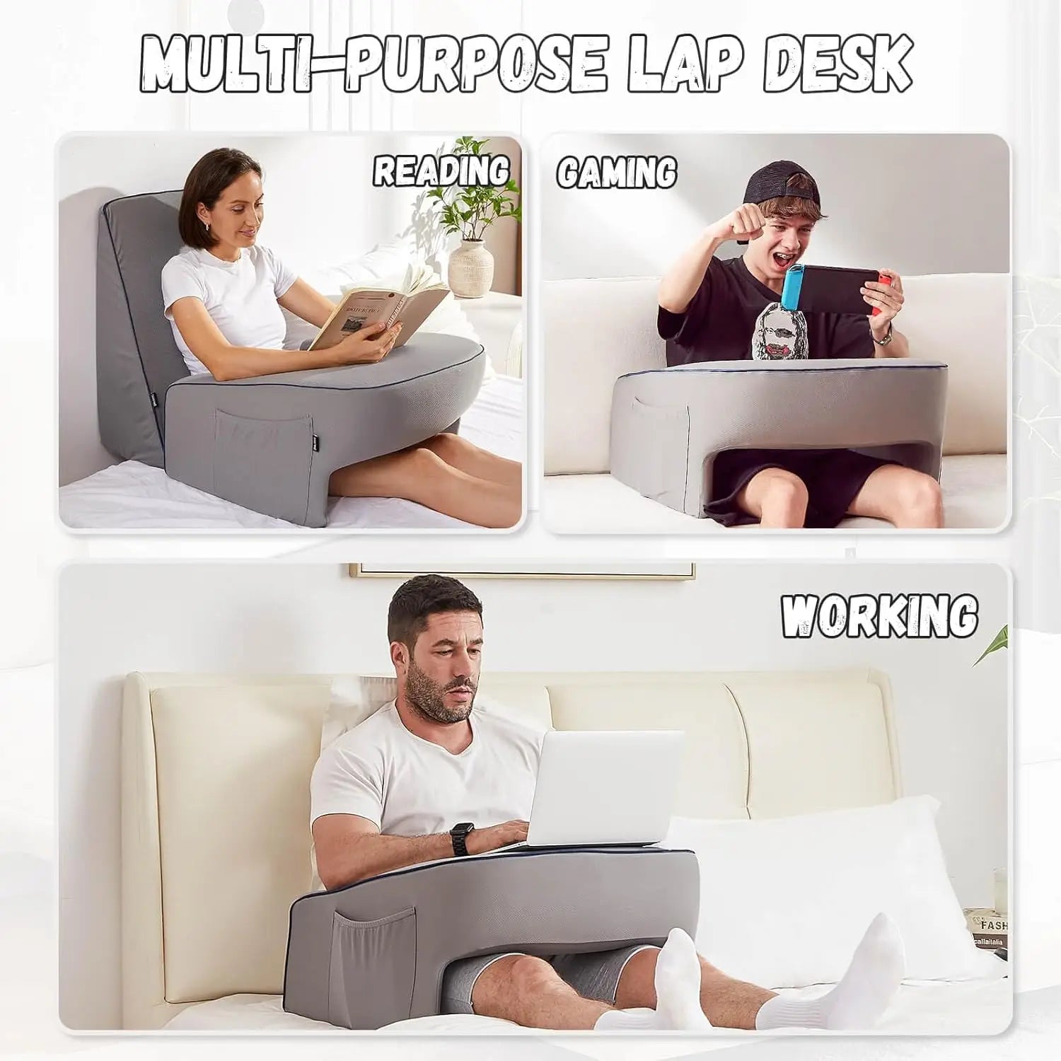 Coussin de Chaise de Bureau Ergonomique en Mousse à Mémoire – Support Confortable pour Télétravail et Jeux, Gris, 40x30 cm