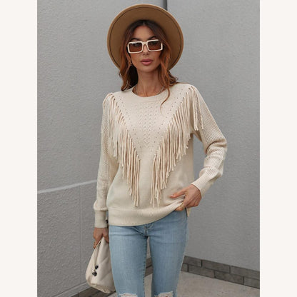 Variant image for Pull Femme en Maille à Franges Bohème Chic et Confortable – Tissu Doux et Chaud pour Noël-7