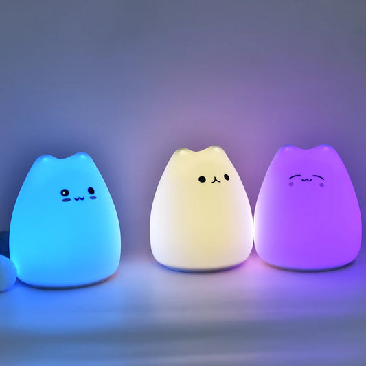 Cuddly Cat Night Light | Soft Silicone, Touch Sensor, 7 Colors
