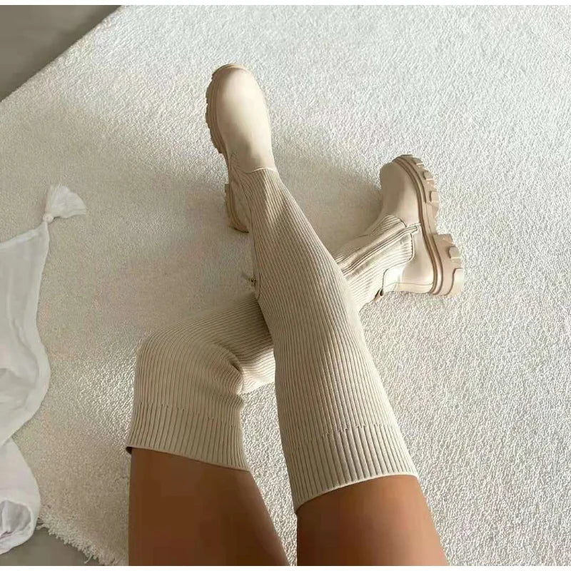 Cuissardes Chaussettes Extensibles pour Femmes avec Talon Bloc et Semelle Crantée 0