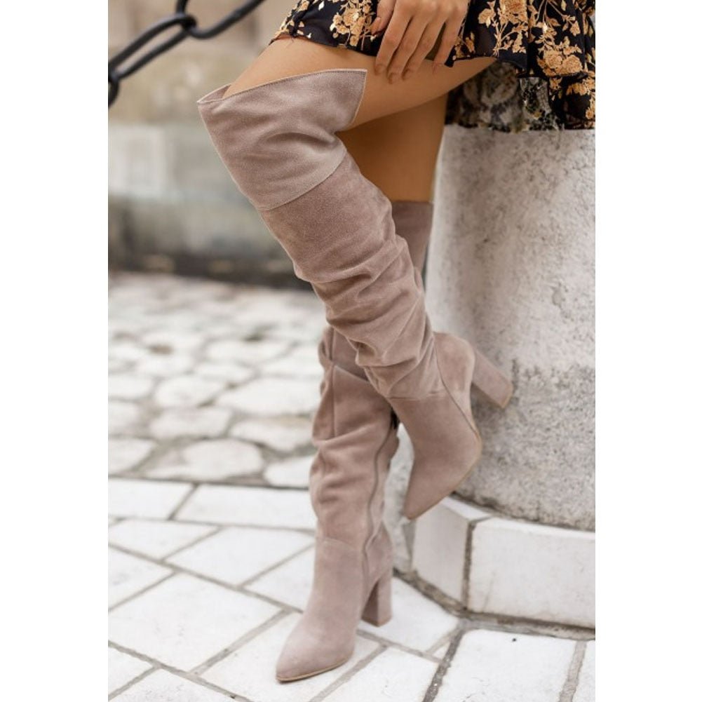 Cuissardes en faux suède pour femmes avec talon bloc et tige ample – Idéales pour l'automne et l'hiver 3