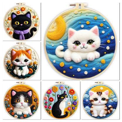 DIY Wool Embroidery Kit - Cute Cat Needle Felt Painting Craft for Home Decor