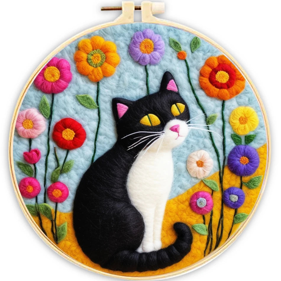 DIY Wool Embroidery Kit - Cute Cat Needle Felt Painting Craft for Home Decor