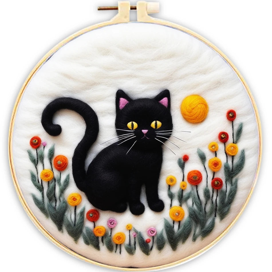 DIY Wool Embroidery Kit - Cute Cat Needle Felt Painting Craft for Home Decor
