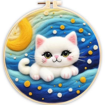 DIY Wool Embroidery Kit - Cute Cat Needle Felt Painting Craft for Home Decor