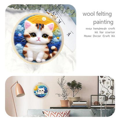 DIY Wool Embroidery Kit - Cute Cat Needle Felt Painting Craft for Home Decor