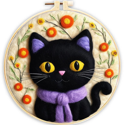 DIY Wool Embroidery Kit - Cute Cat Needle Felt Painting Craft for Home Decor