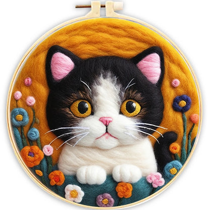 DIY Wool Embroidery Kit - Cute Cat Needle Felt Painting Craft for Home Decor