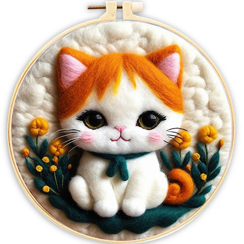 DIY Wool Embroidery Kit - Cute Cat Needle Felt Painting Craft for Home Decor