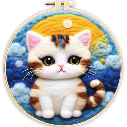DIY Wool Embroidery Kit - Cute Cat Needle Felt Painting Craft for Home Decor