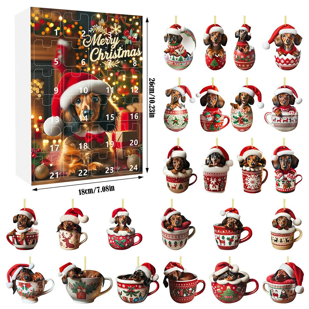 Dachshund Christmas Advent Calendar – 24 Days Countdown with Fun Dog Ornaments